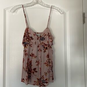 Short sleeve fall top floral dust pink , lite purple, rust brown